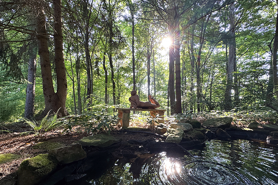 Pond with statue at Bishop Educational Gardens